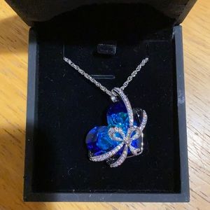 Blue Crystal Heart Pendant Necklace
